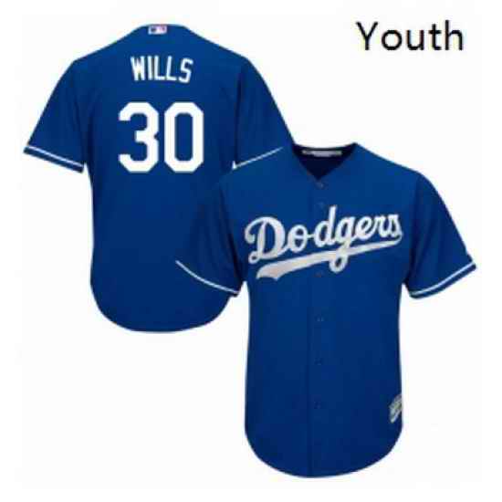 Youth Majestic Los Angeles Dodgers 30 Maury Wills Authentic Royal Blue Alternate Cool Base MLB Jersey